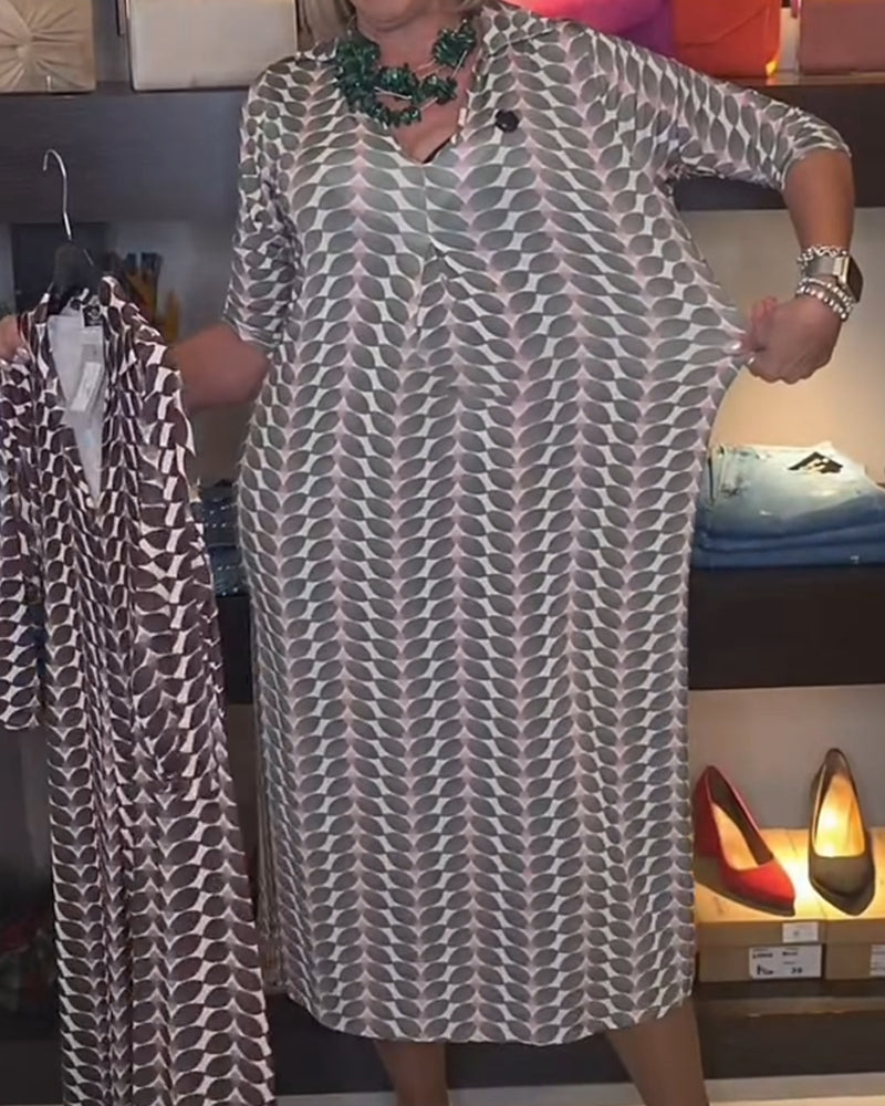 Geometric Pattern V-Neck Dress