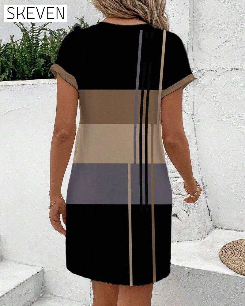 Modisches, lässiges Kleid mit Rundhalsausschnitt und Print