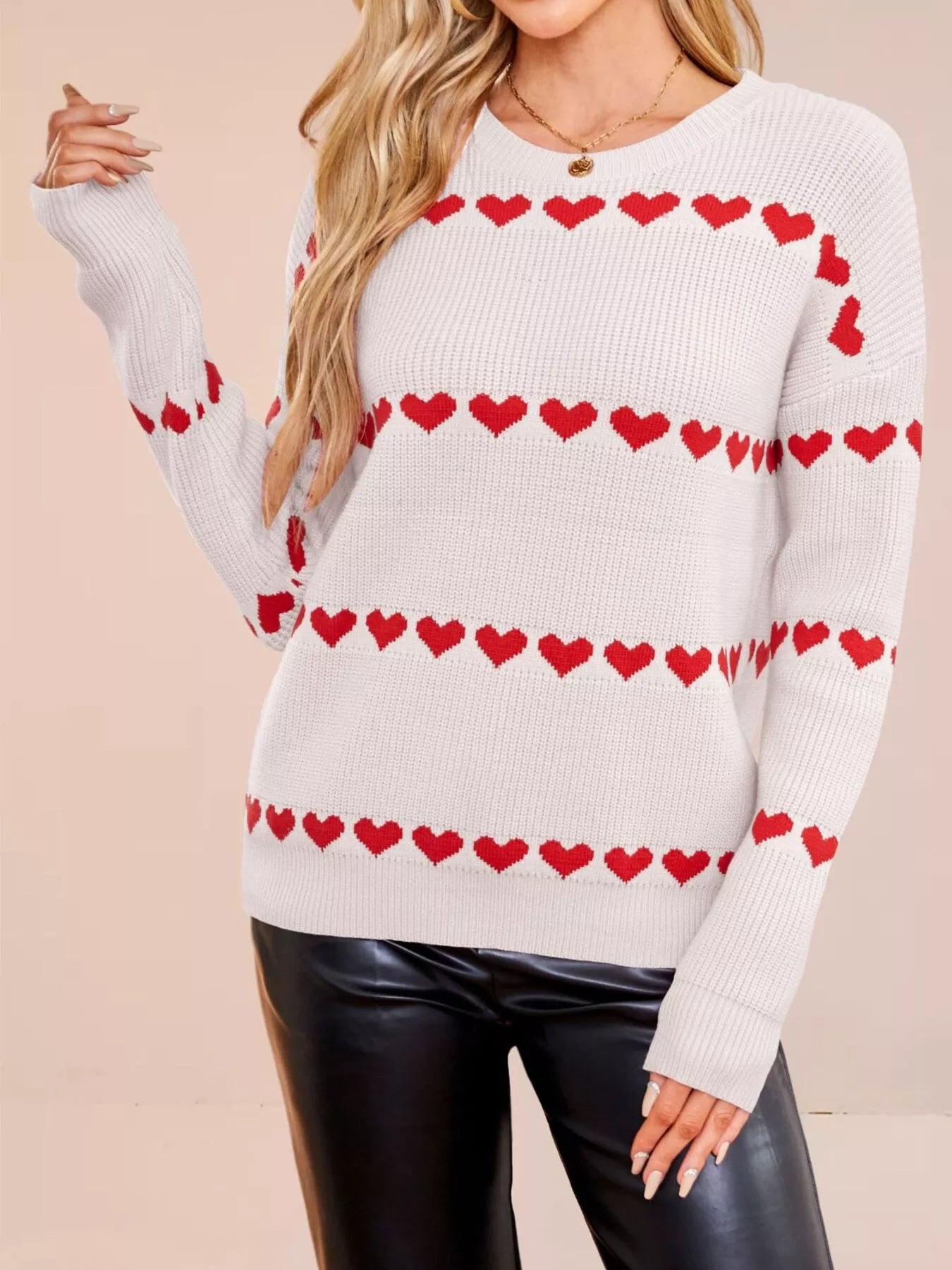 Heart Pattern Dropped Shoulder Sweater