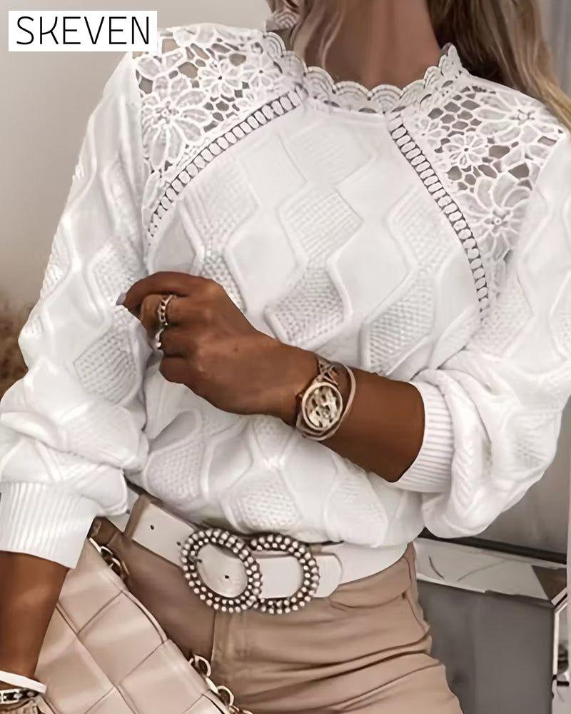 Lace Trim Fashion Patchwork Pullover