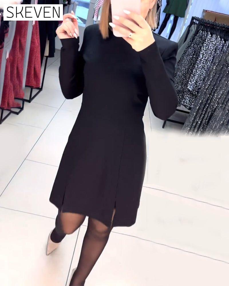 Slit long-sleeve dress