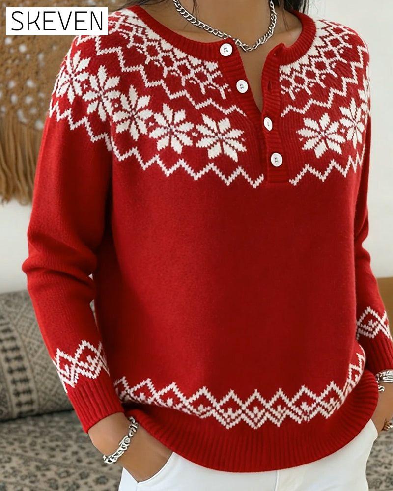 Pull mi-ouvert en jacquard à flocons de neige