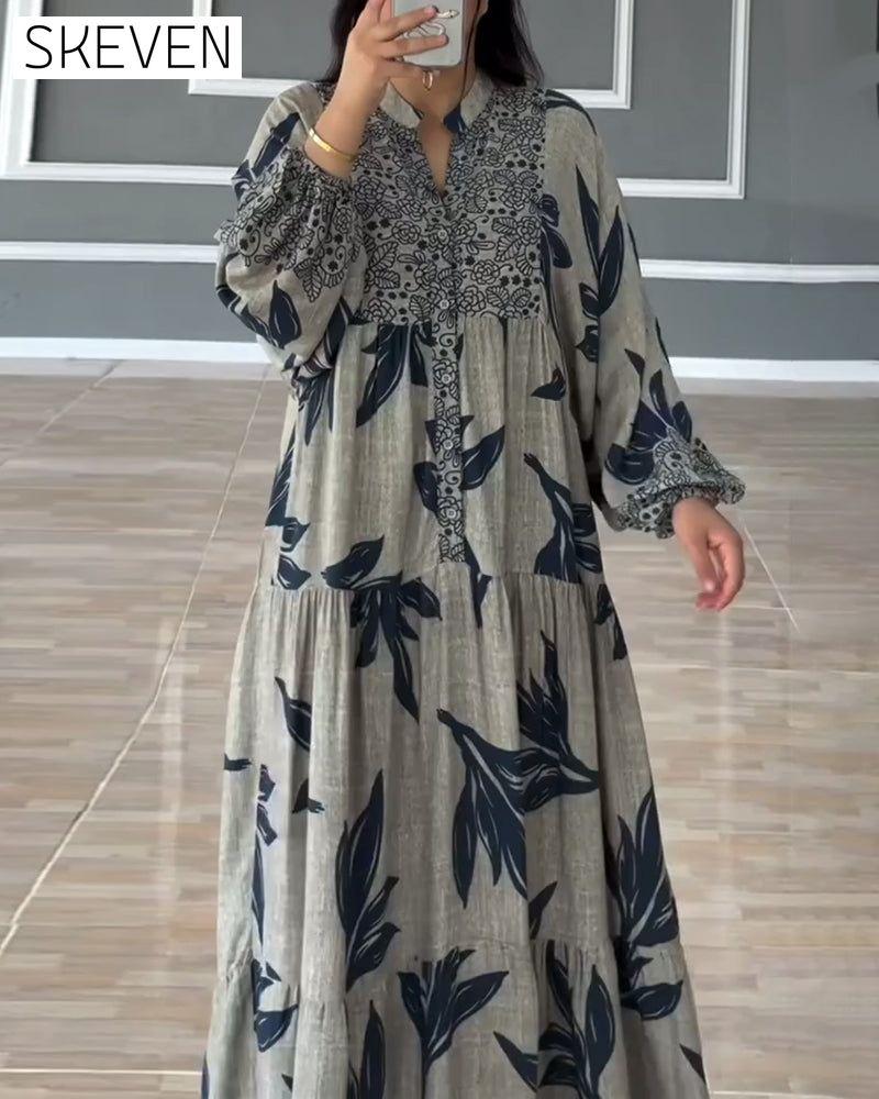 Lässiges bedrucktes Langarmkleid