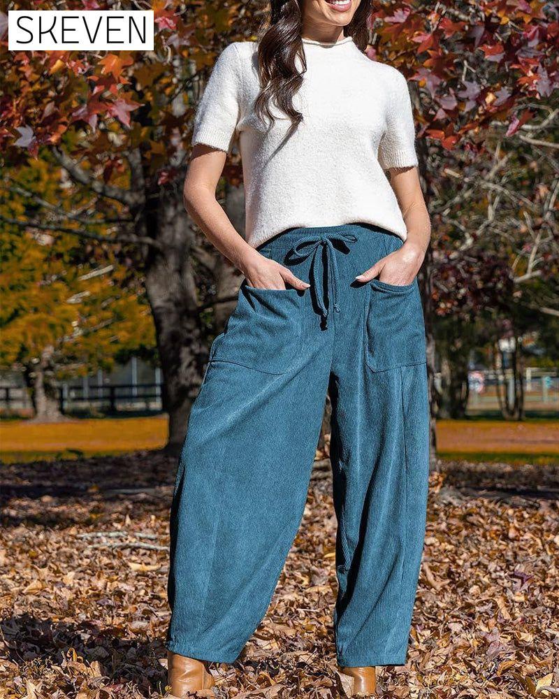 Pantalon large en velours côtelé pour femme 