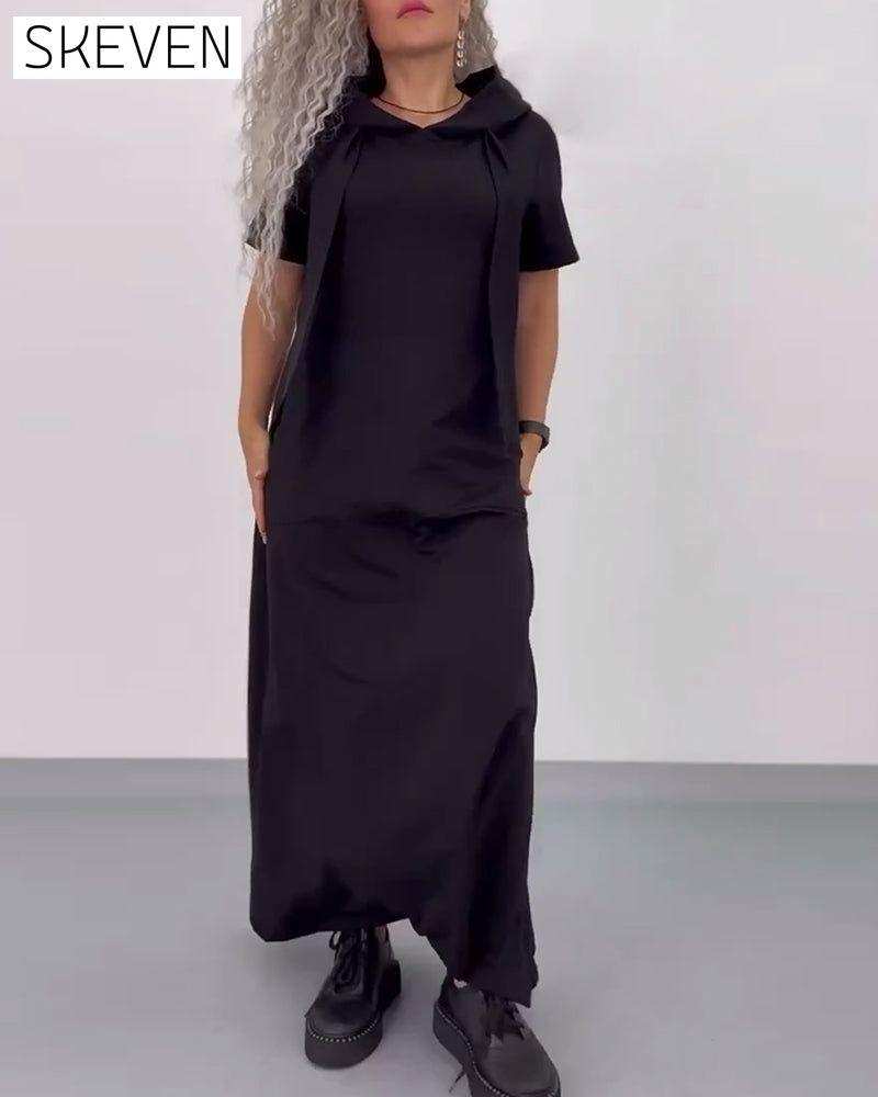 Solid Color Hooded Casual Sweater Dress