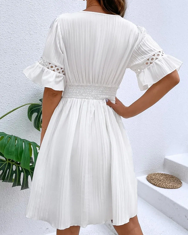 V-Neck Cutout Ruffle Sleeve Mini Dress