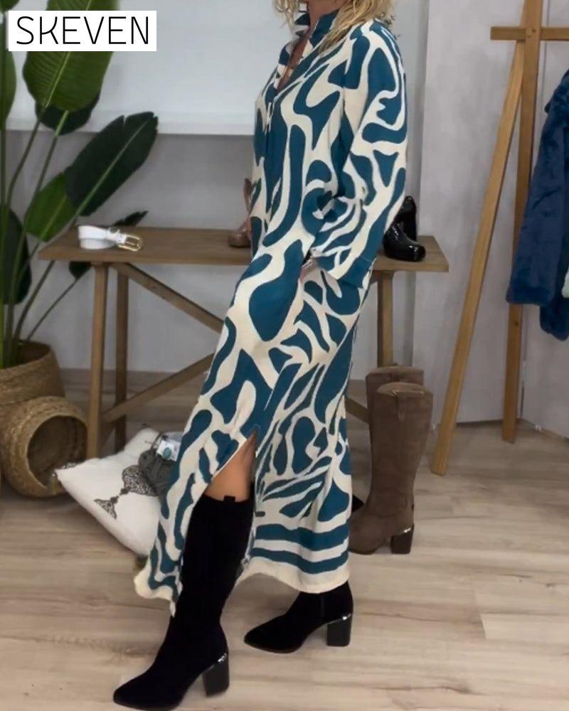 Lapel side slit printed dress 2023 f/w 23BF casual dresses Clothes Dresses spring