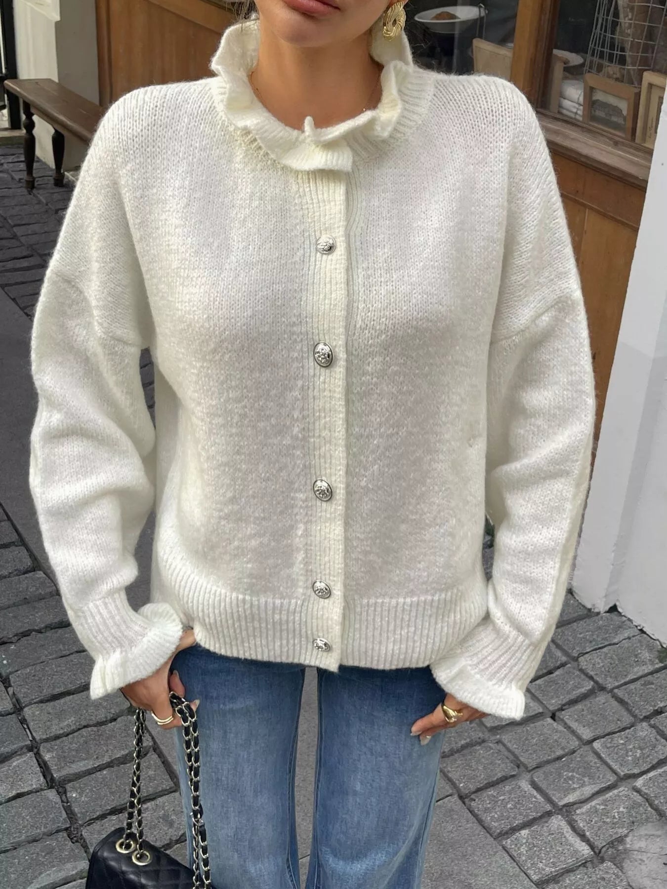 Langarm-Strickjacke mit Knopfleiste