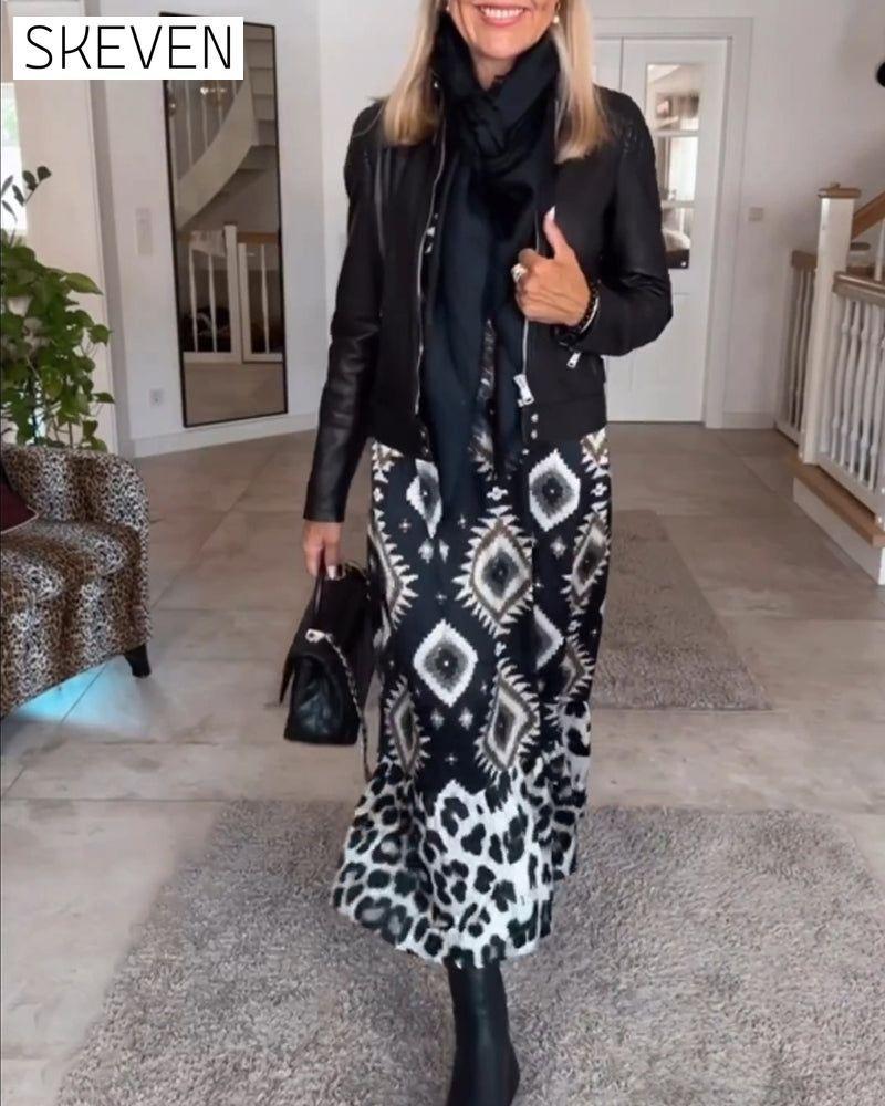 Long Sleeve Geometric Print Dress