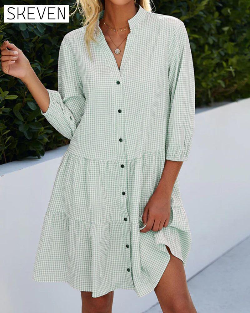 Kleid mit Stehkragen und Karomuster