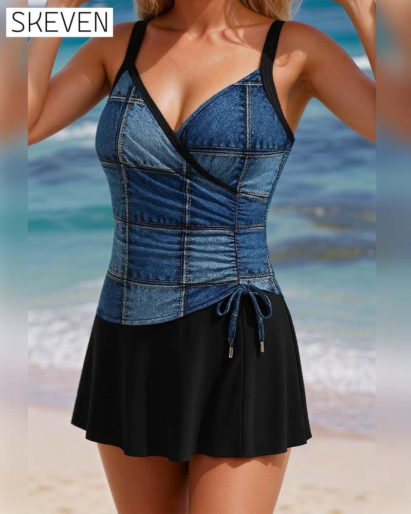 Maillot de bain une pièce à bretelles style jupe