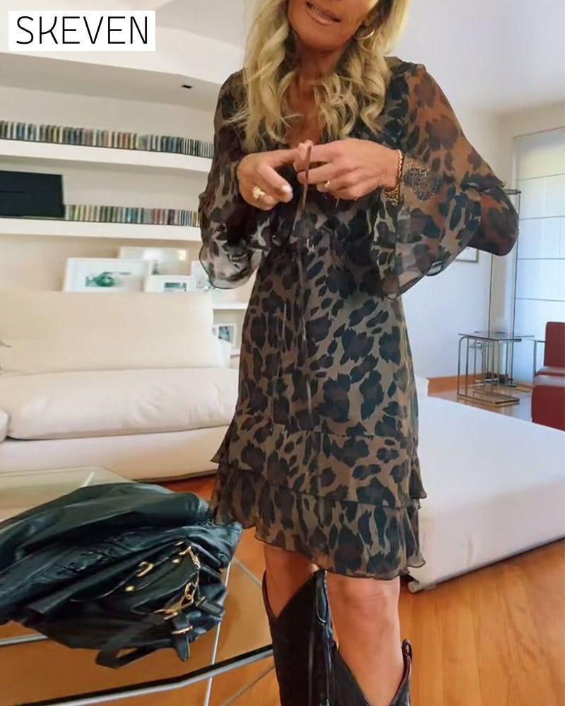 Fashion Ruffled Leopard Print Dress