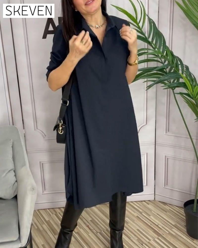 Solid color lapel casual dress