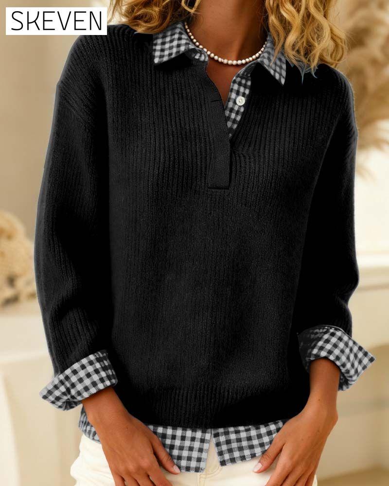 Solid Color Plaid Patchwork Jumper