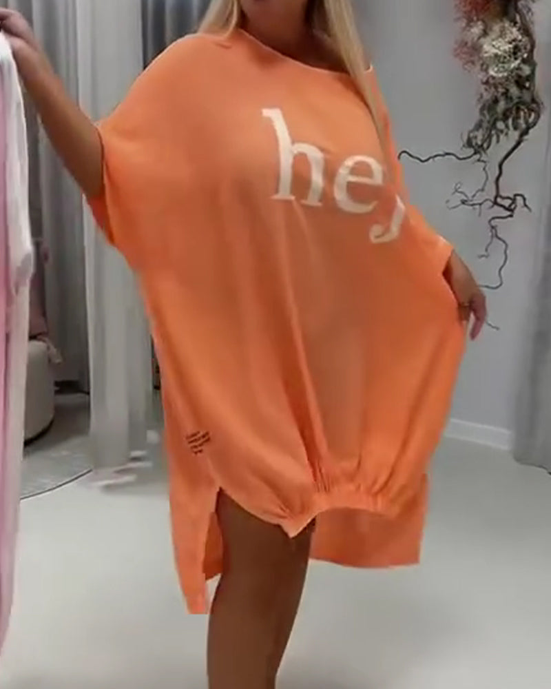 Crewneck Batwing Asymmetric Letter Dresses