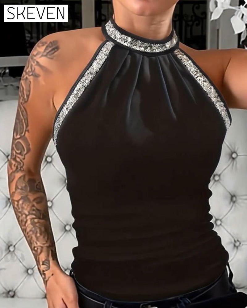 Elegant Sequined Knit Halter Top