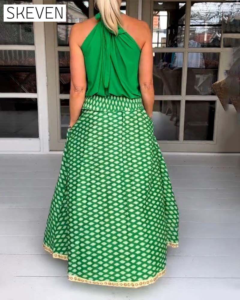 Printed vacation style mid-waist skirt skirts spring summer