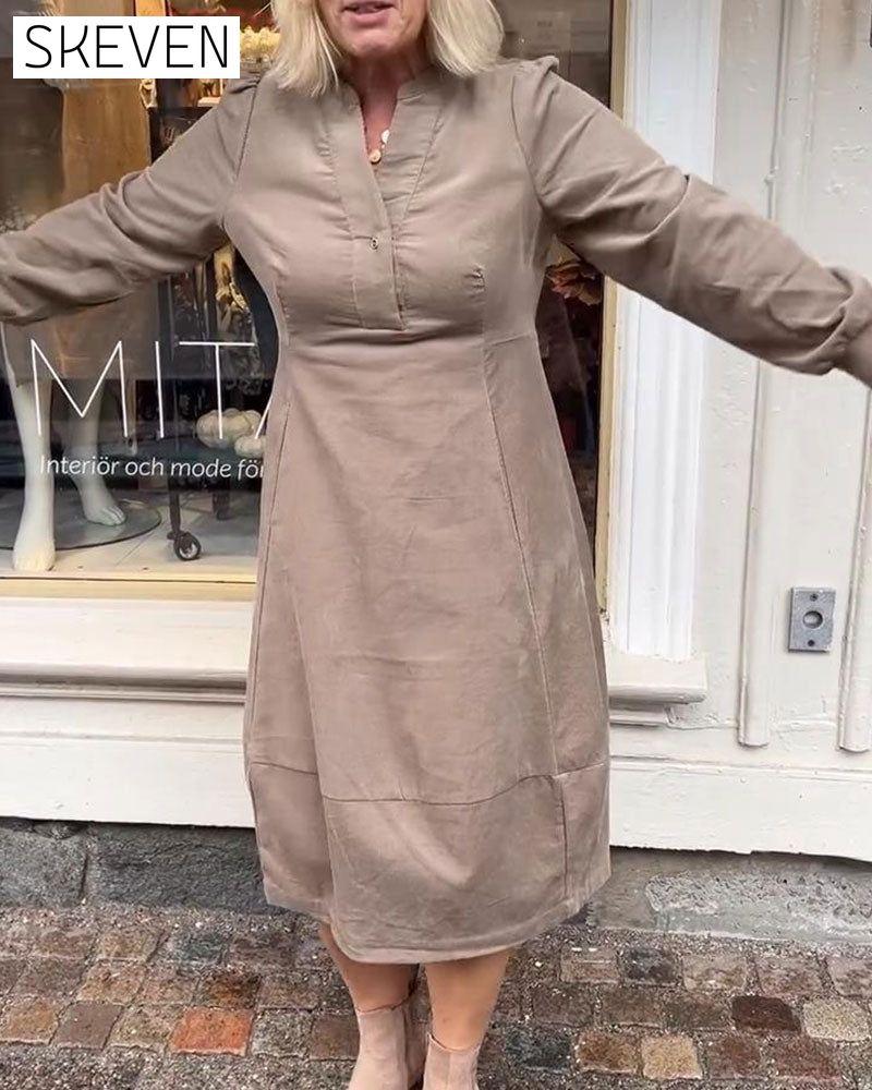 Lässiges Retro-Langarmkleid