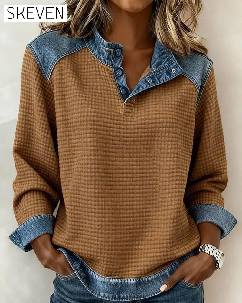 Color-Blocked Button-Down Sweatshirt