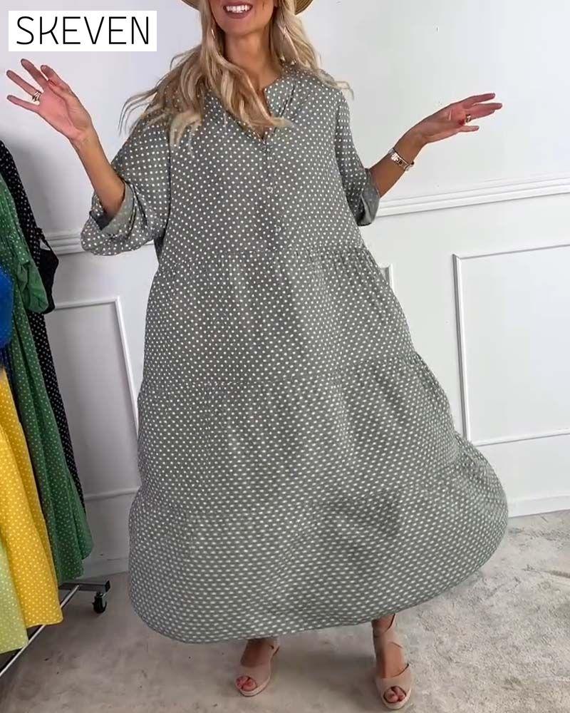 Robe droite à pois à manches courtes