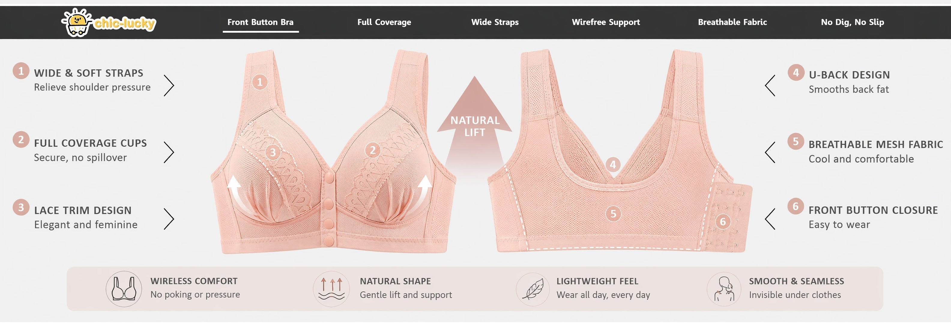💥LAST DAY SALE ONLY ￡7.99!!💘CloudComfort™ Front-Button Cotton Bra – Breathable • Wire-Free • All-Day Support • Non-Padded & Skin-Friendly 🌿
