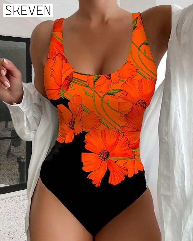 Floral print fashion one-piece swimsuit 23BF Clothes One-Piece SALE Summer Swimwear