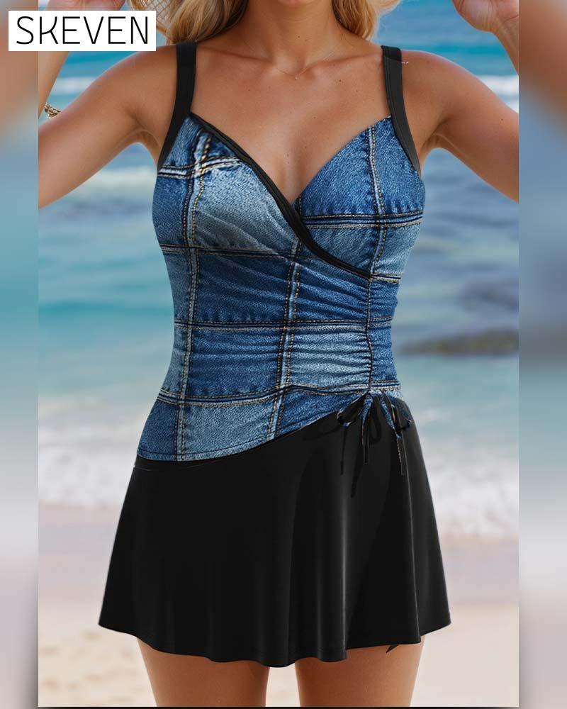 Maillot de bain une pièce à bretelles style jupe