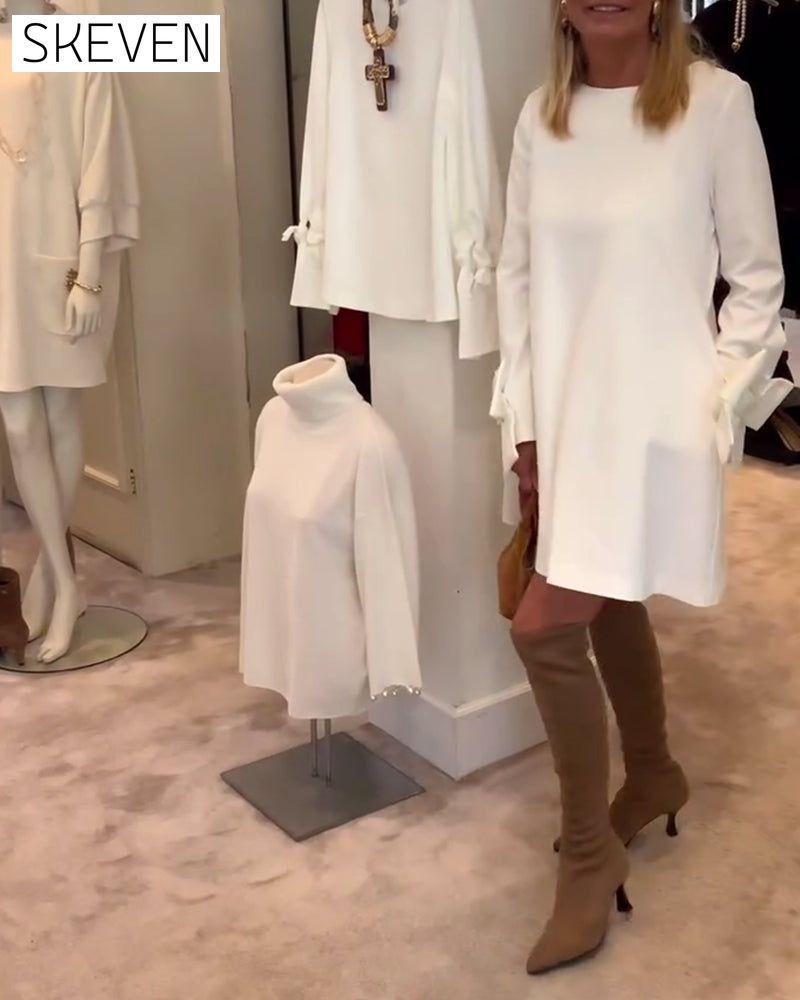 Modisches Kleid mit Rundhalsausschnitt und Schleifenärmeln