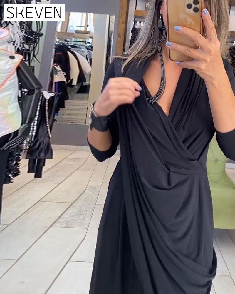 Elegant pleated solid color dress 2023 f/w 23BF casual dresses Clothes Dresses spring