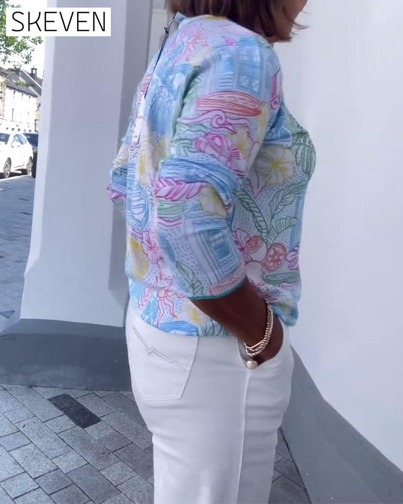 V-Neck Printed Fashion Sweater