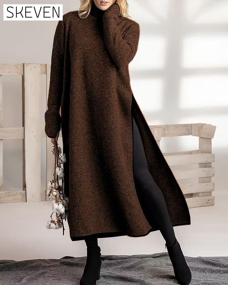 Casual Warm Side Slit Long Dress