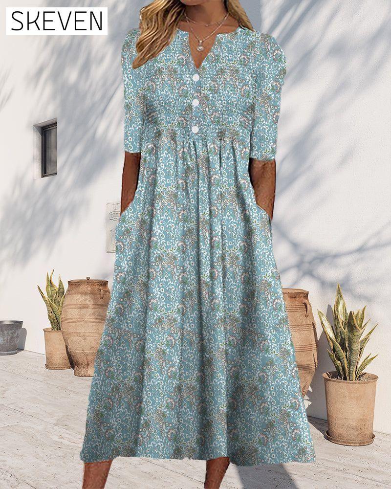 Elegant printed button-down dress casual dresses spring summer
