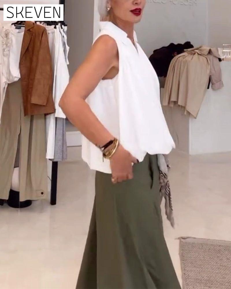 Sleeveless Lapel Loose Blouse