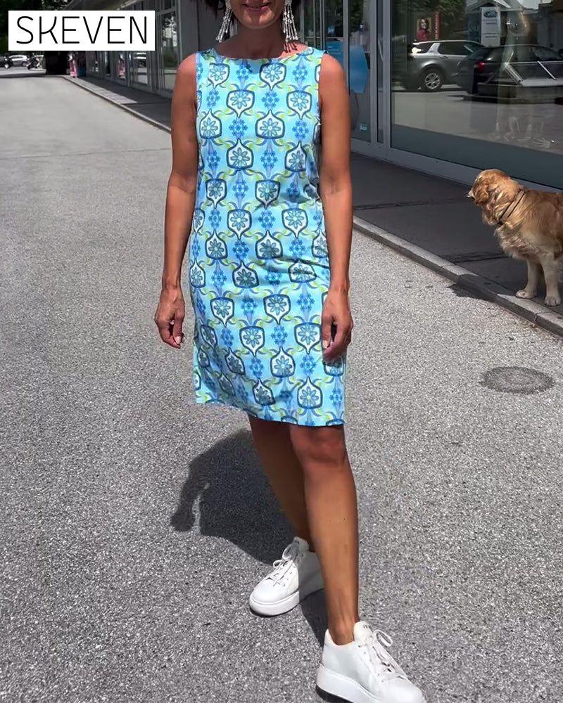 Ärmelloses, bedrucktes, figurbetontes Kleid