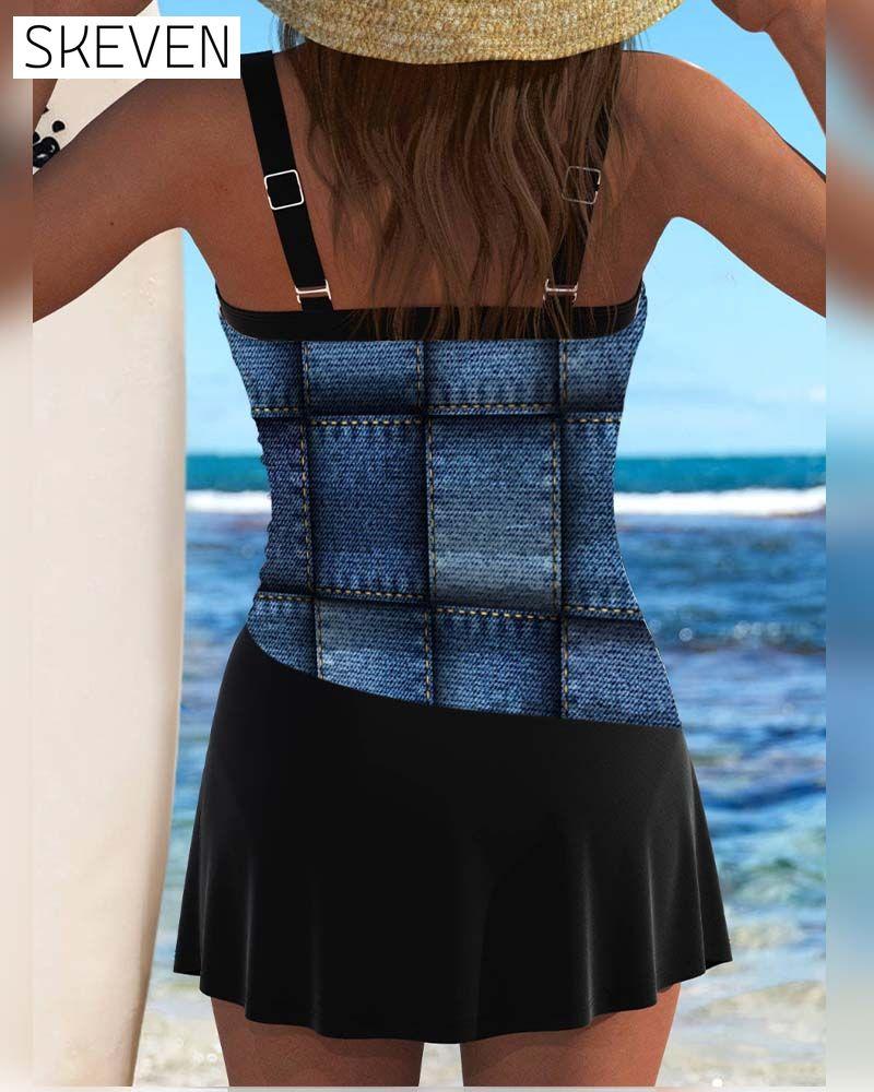 Maillot de bain une pièce à bretelles style jupe