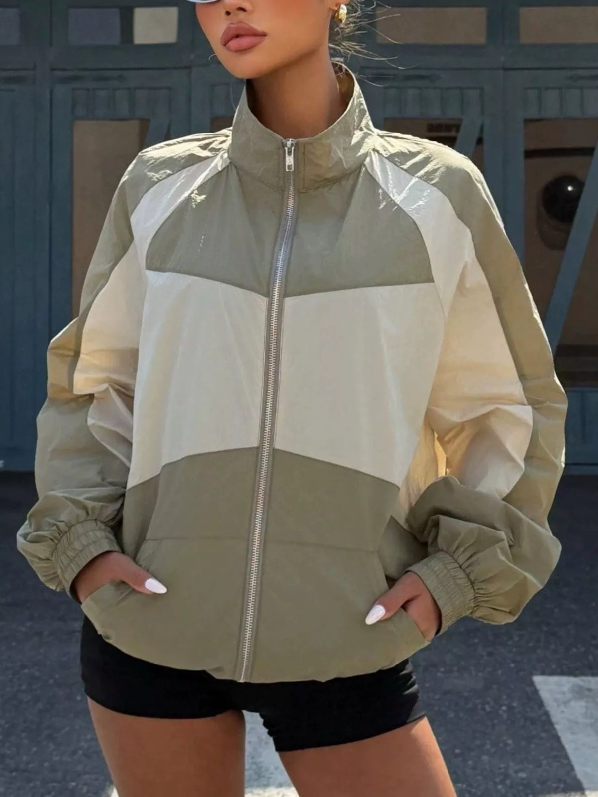 Color Block Zip-Up Jacket