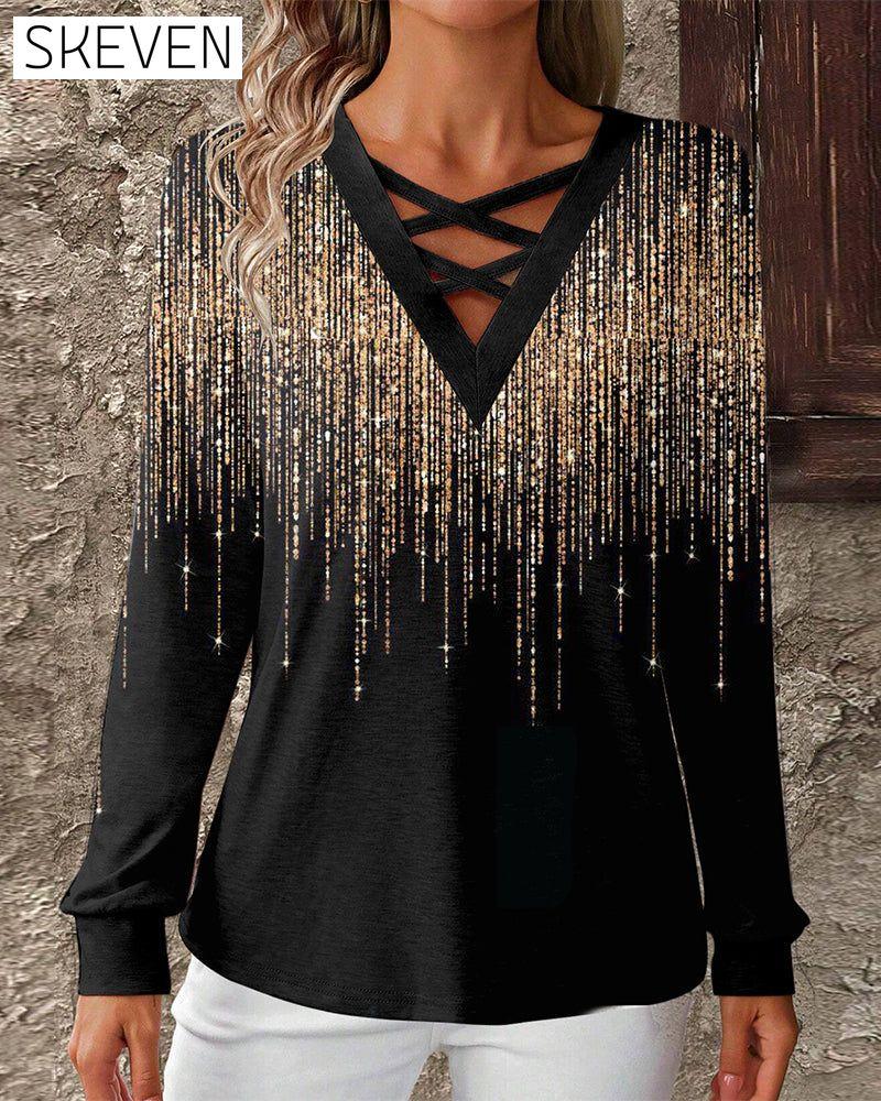 V-Neck Printed Slim-Fit Top