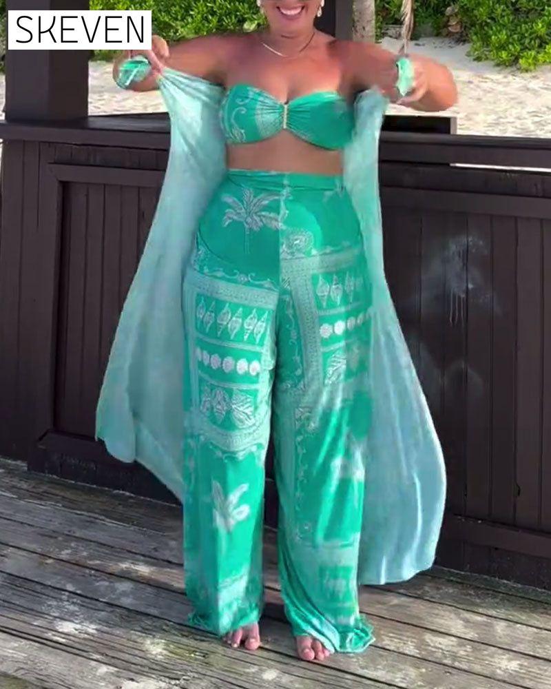 Personalized And Elegant Chest-Wrapped Printed Swimsuit