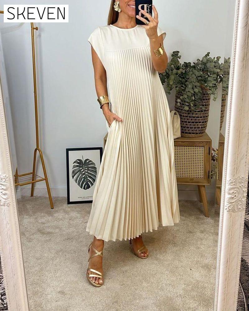 Sleeveless pleated simple solid color dress 2023 f/w 23BF casual dresses spring summer