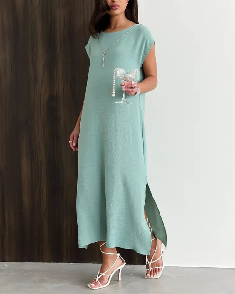 Midi Length Slit Loose Dress