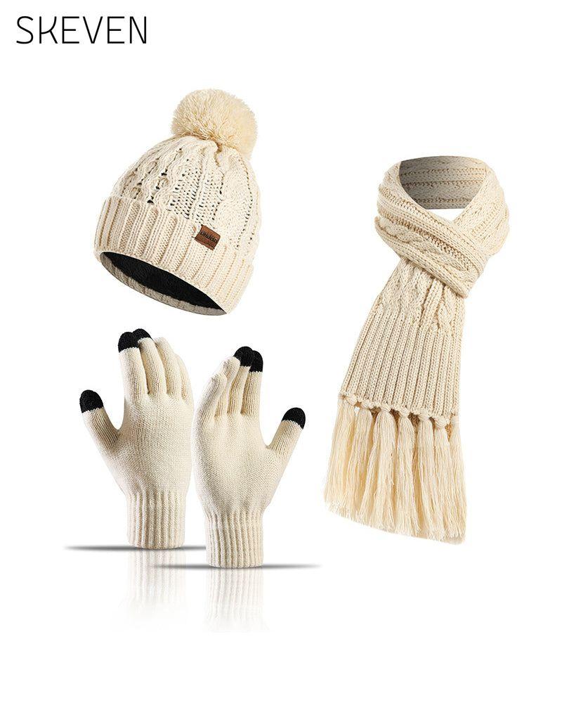 Hat Knitted Wool Three-Piece Set