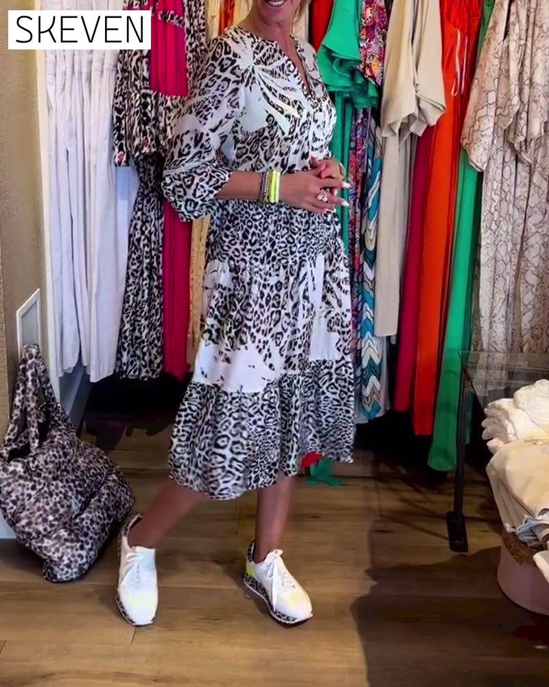 Freizeitkleid mit Leopardenmuster und 3/4-Ärmeln