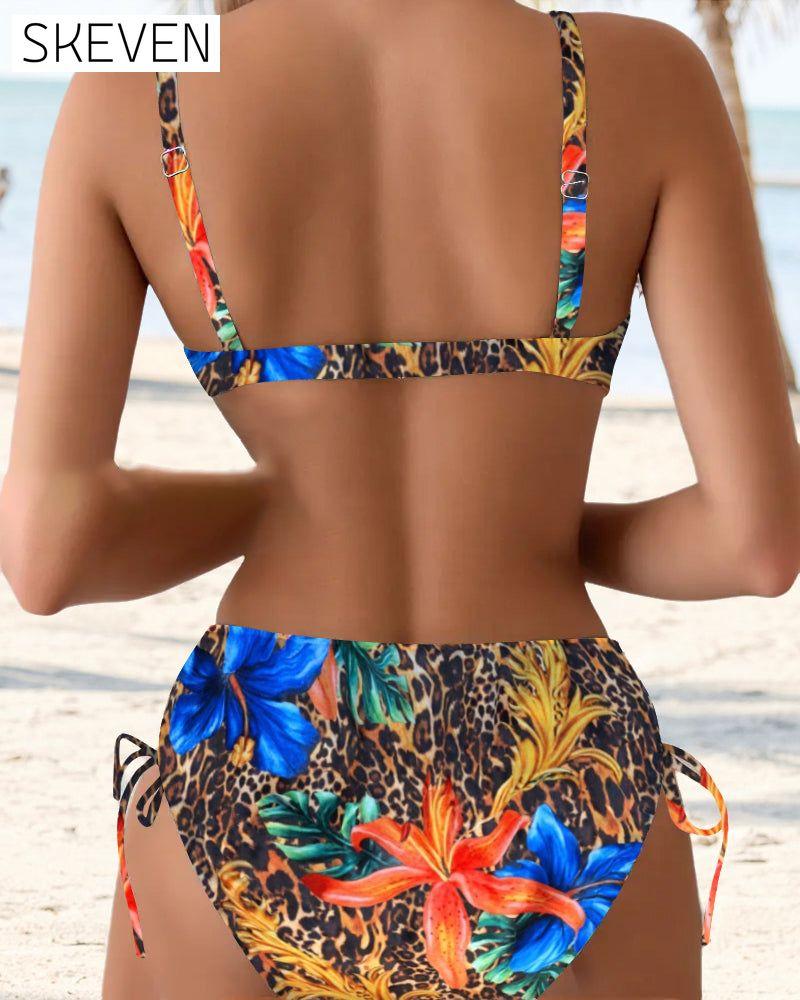 Bikini mit Leoparden- und Blumenmuster
