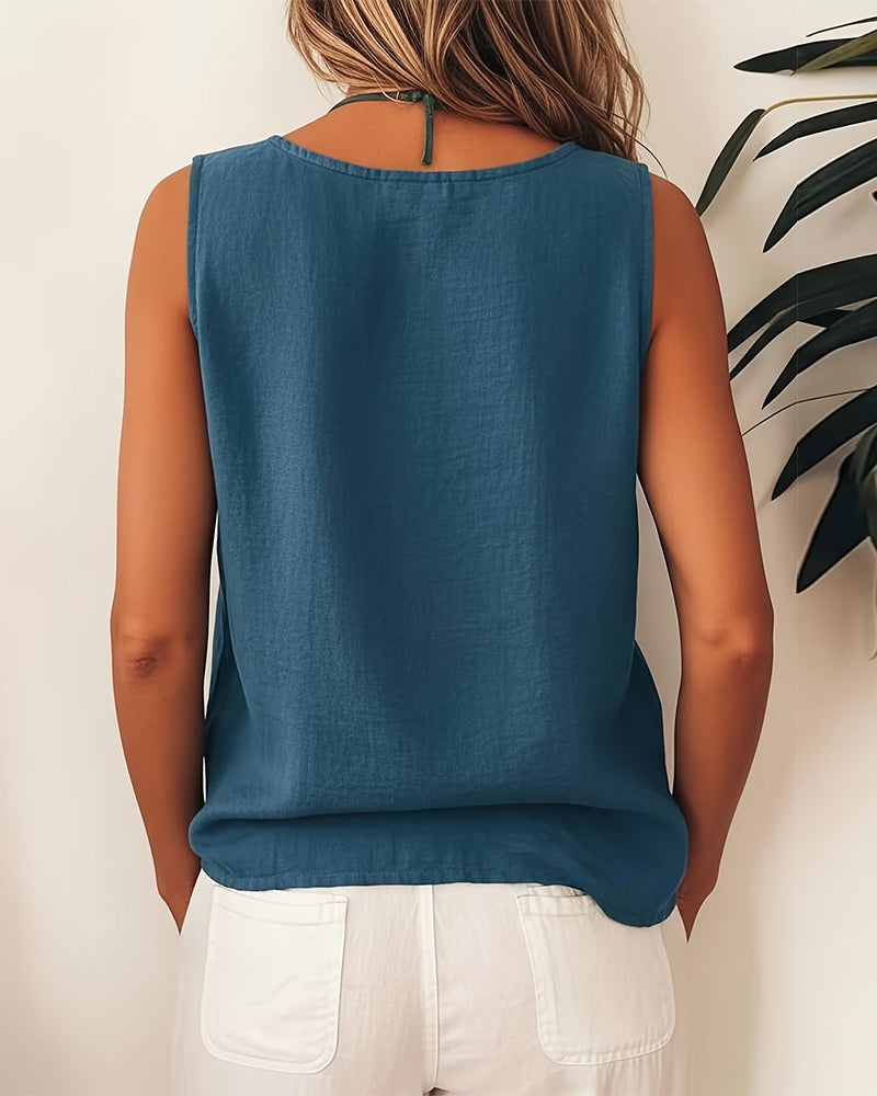 Color Block Sleeveless Linen Tank Top