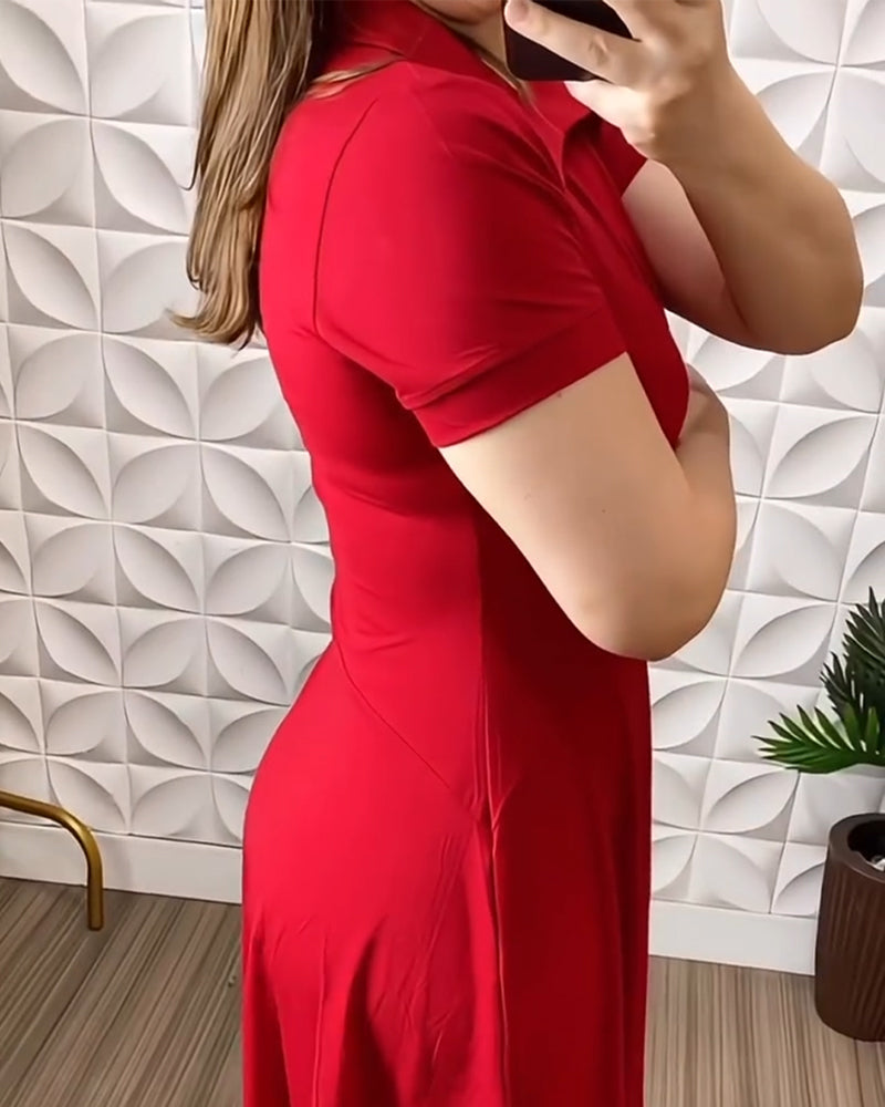 Short-Sleeved Lapels And Buttons Dress