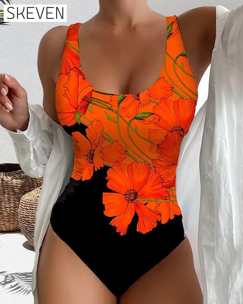 Floral print fashion one-piece swimsuit 23BF Clothes One-Piece SALE Summer Swimwear