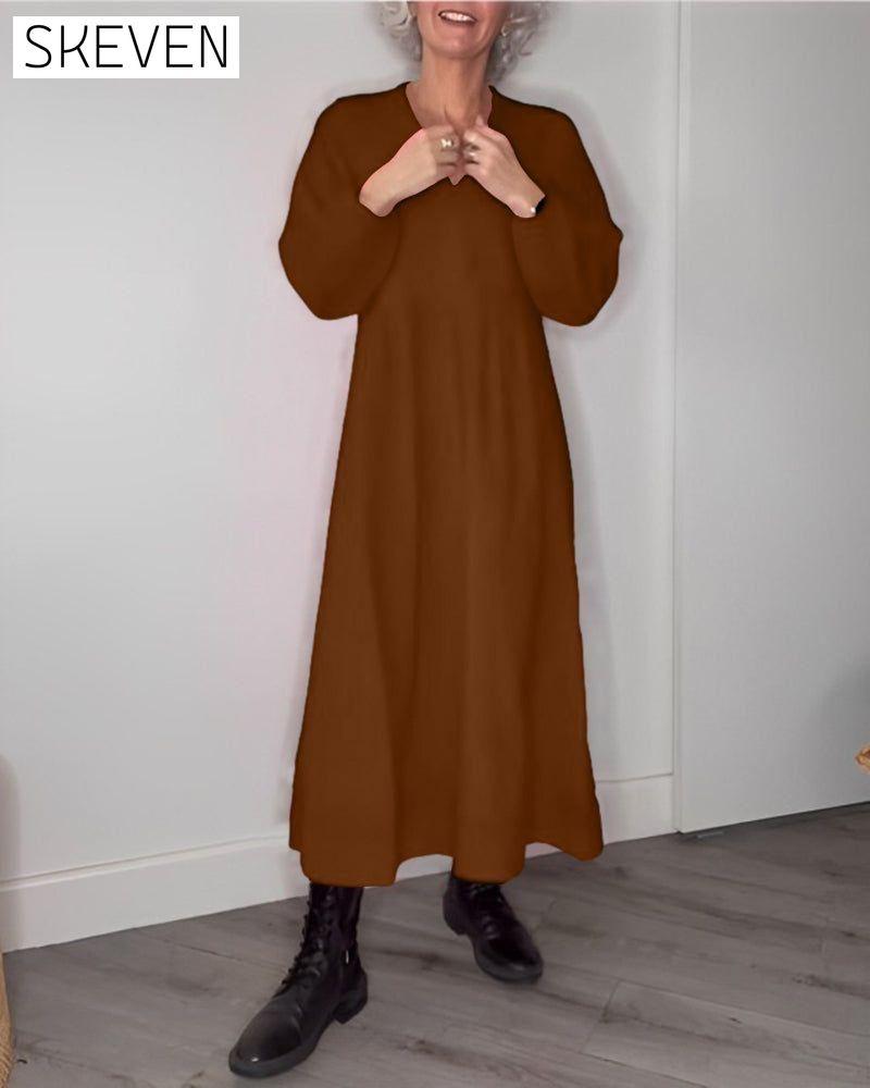 V-neck Elegant Long Sleeve dress Brown 2022 f/w 2023 F/W 23BF casual dresses Clothes Dresses spring