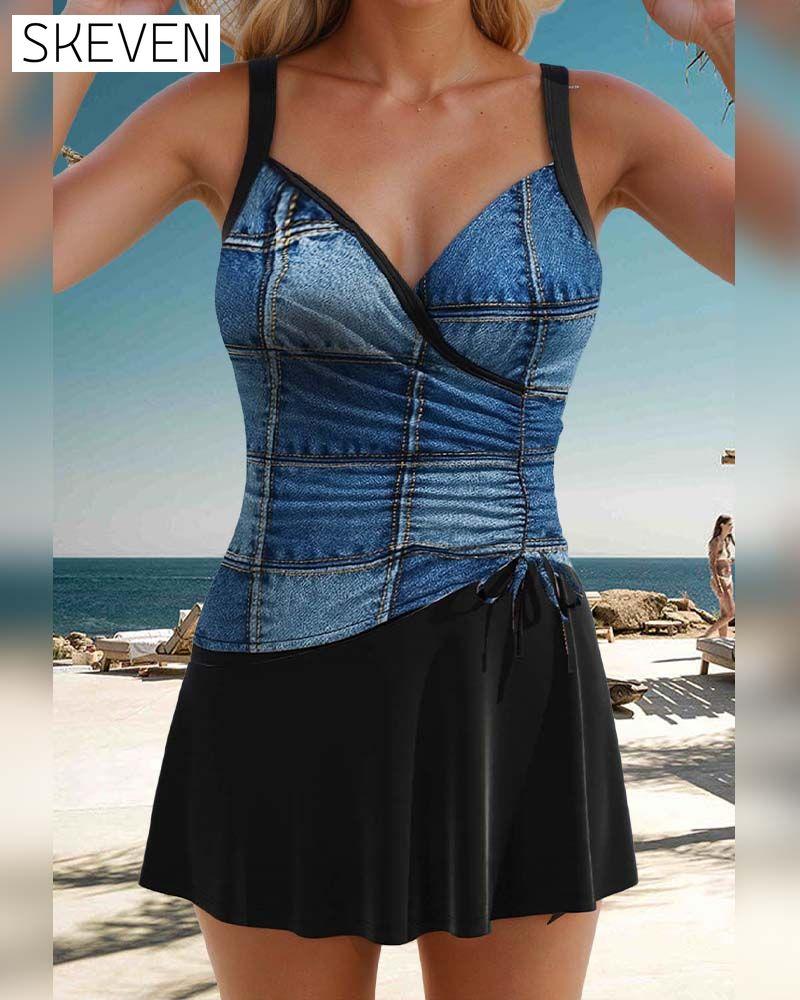 Maillot de bain une pièce à bretelles style jupe