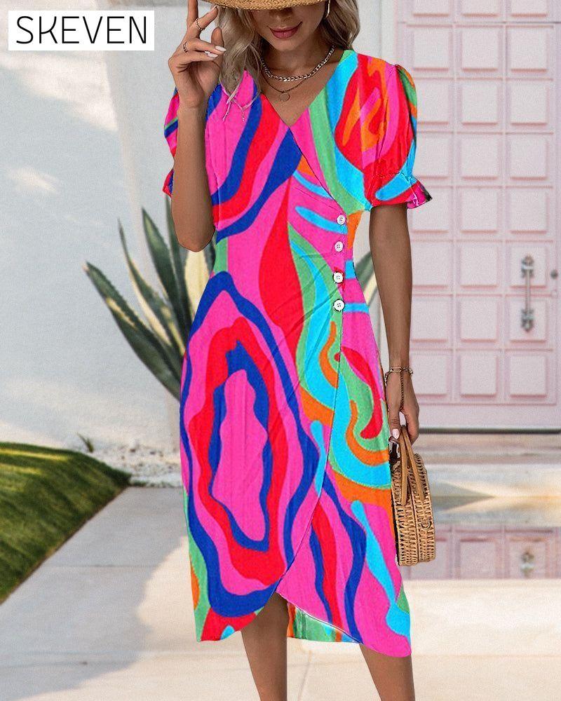 Colorful print waist dress 23BF Casual Dresses Clothes Dresses Summer