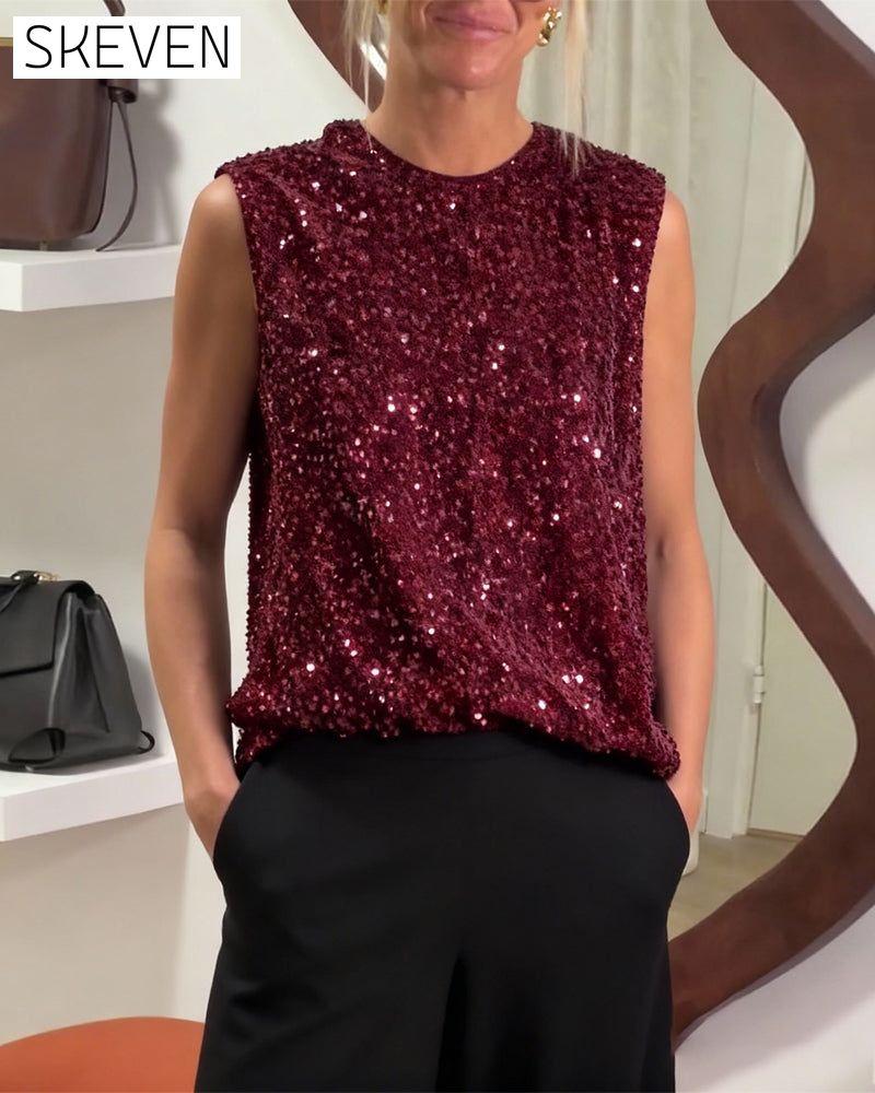 Modisches Pailletten-Tanktop mit Schleife